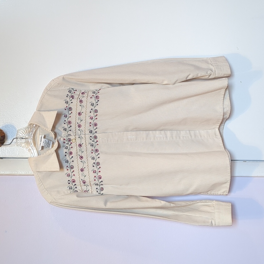 Alfred Dunner Petite Beige Striped Floral Shirt